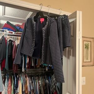 Lilly Pulitzer Navy and White Tweed Jacket and Skirt Set